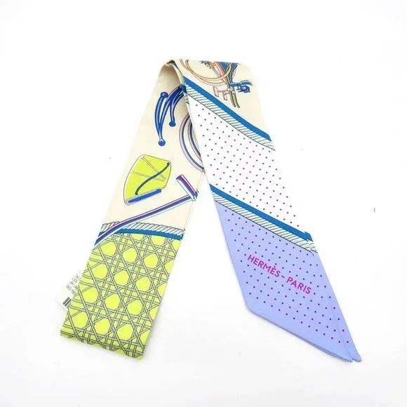 Hermes Twilly Scarf les Voitures a Transformation Silk Jaune Cline Mauve - Picture 2 of 4